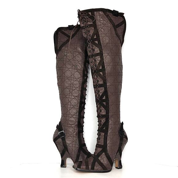 NEW Dior Retro Vintage Cannage Over The Knee Laceup Heeled Boots 37 - Picture 2 of 9